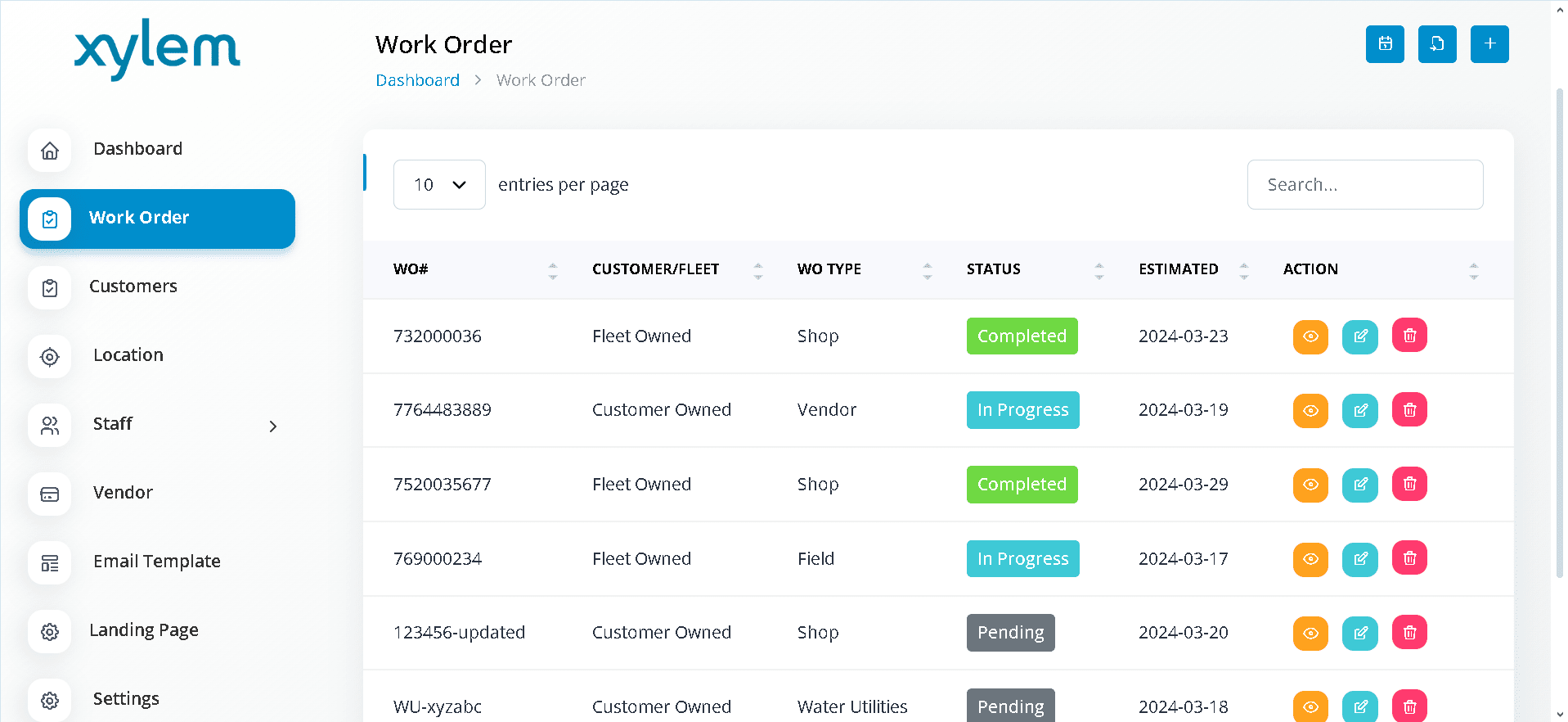 Xylem - Work Order Management System